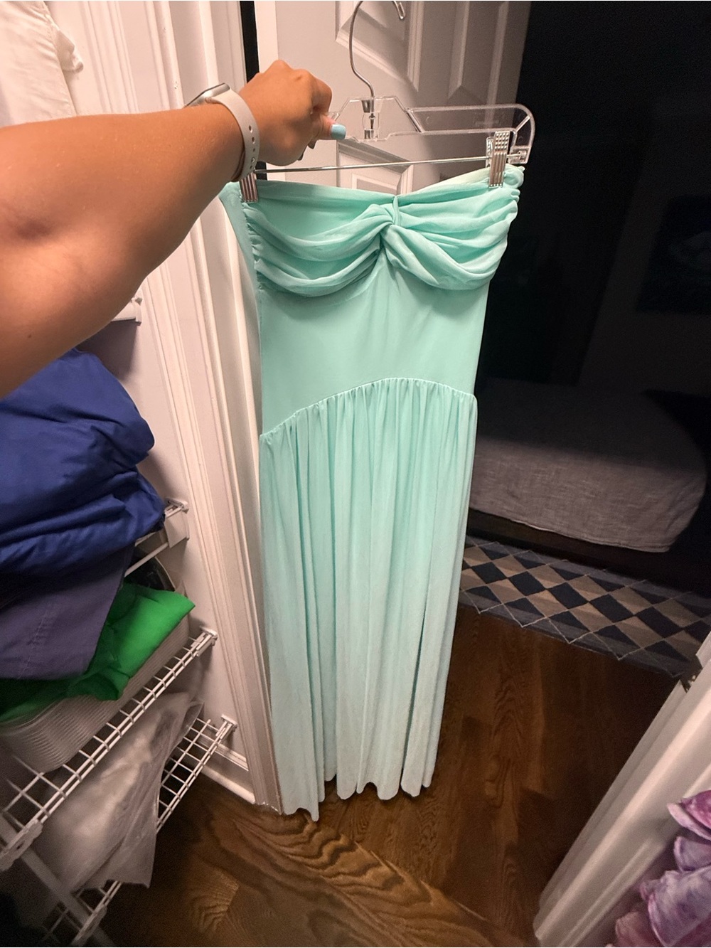 Strapless Mint Green Maxi Dress comes with neck scarf